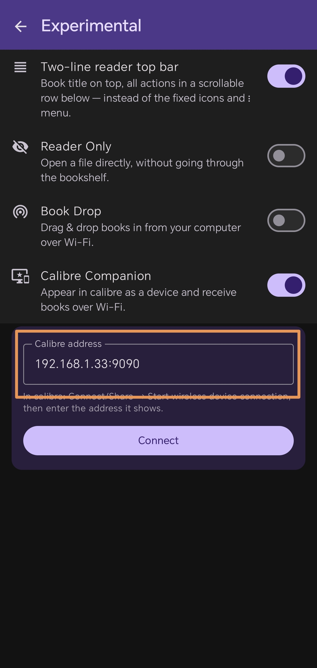 Step 6: Enter IP address and port and click connect